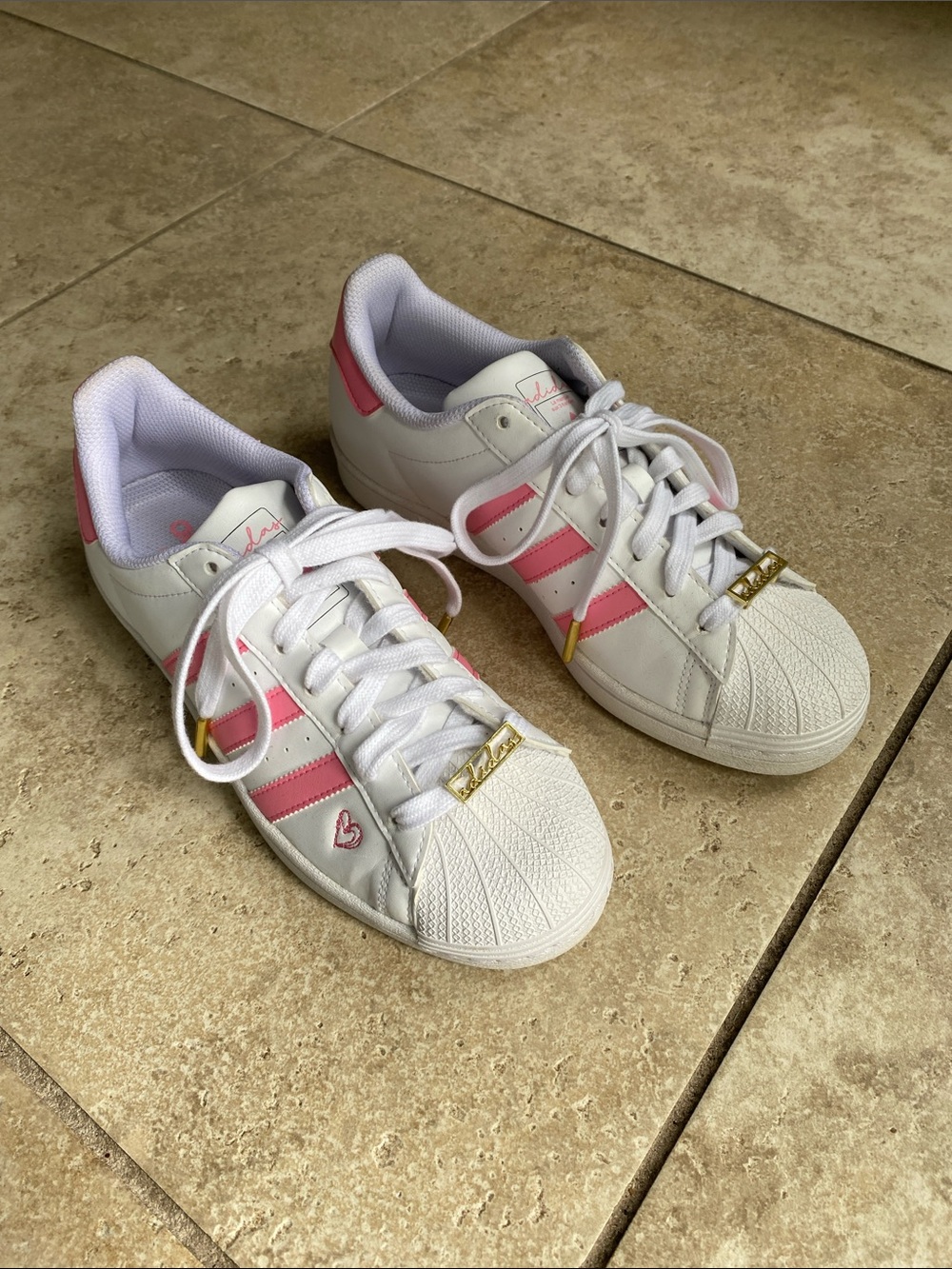 adidas White and Pink Women's Low-Top Sneakers